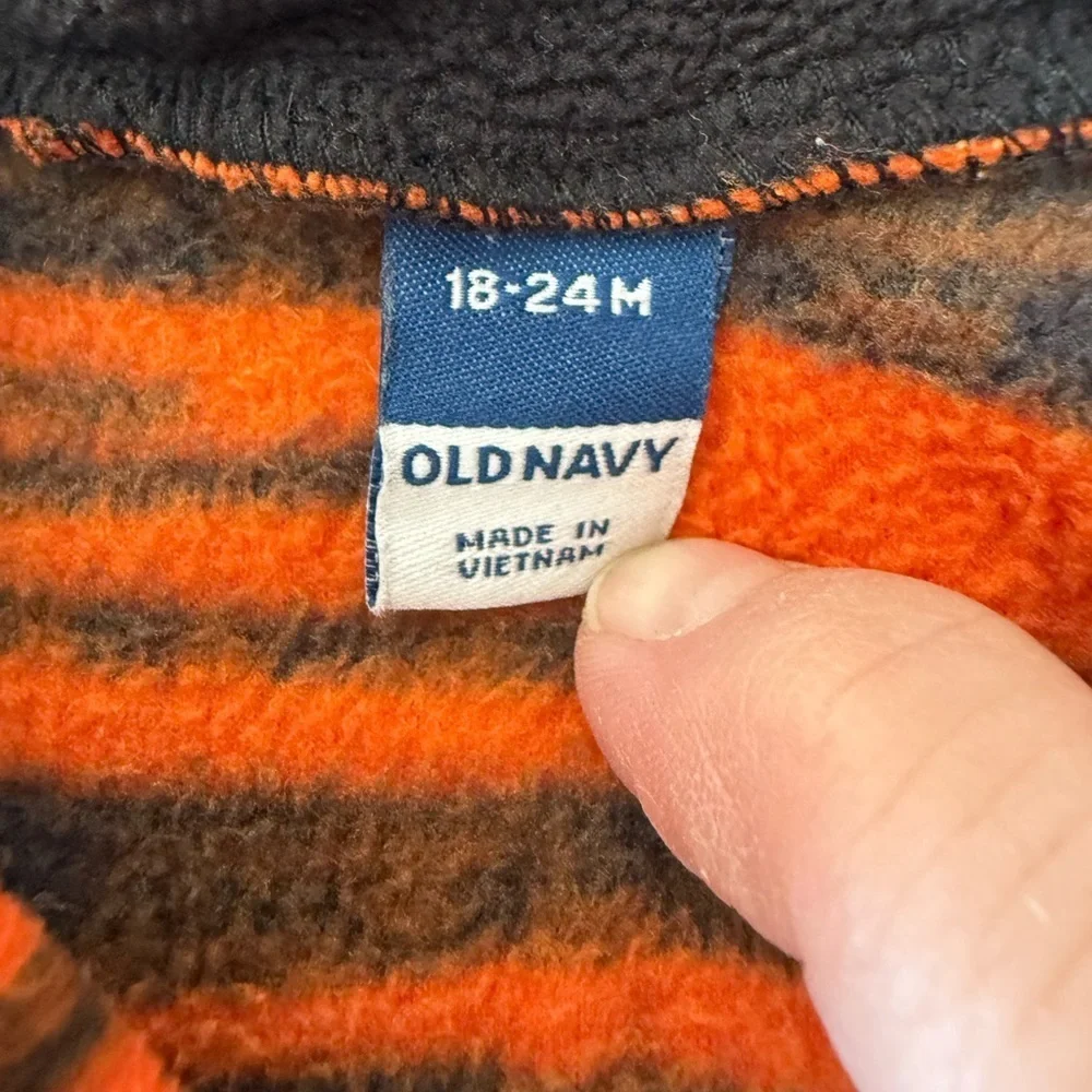 Old Navy Orange and Black Striped Kids “tiger” onesie jacket  Size 18-24 months